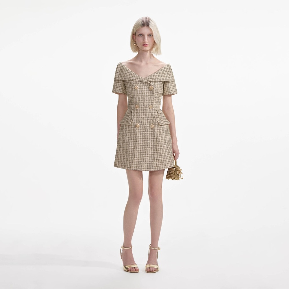 Self-Portrait Gold Boucle Mini Dress